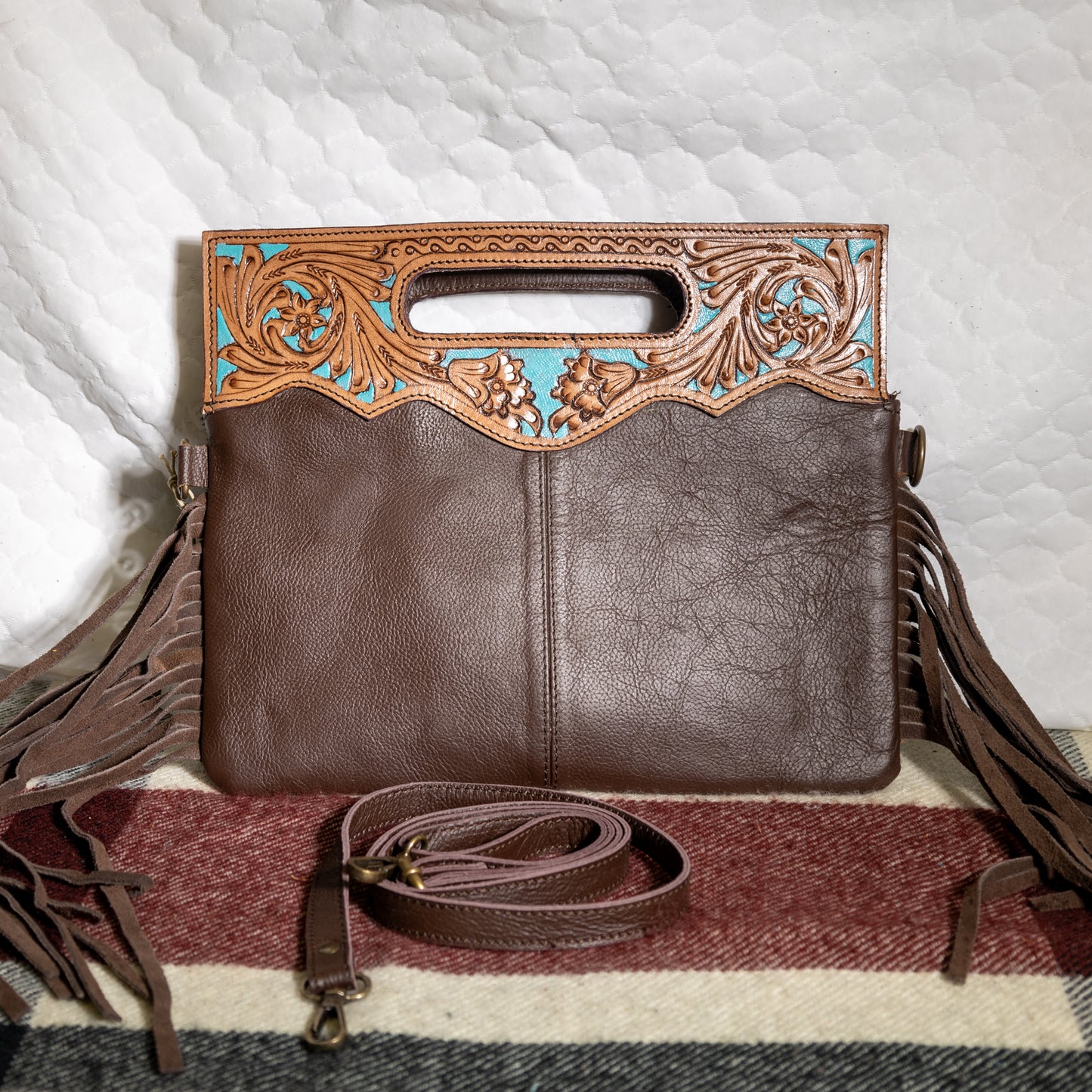 #58 PURSE W/ TOOLED HANDLE/ GLITTER/ FRINGE