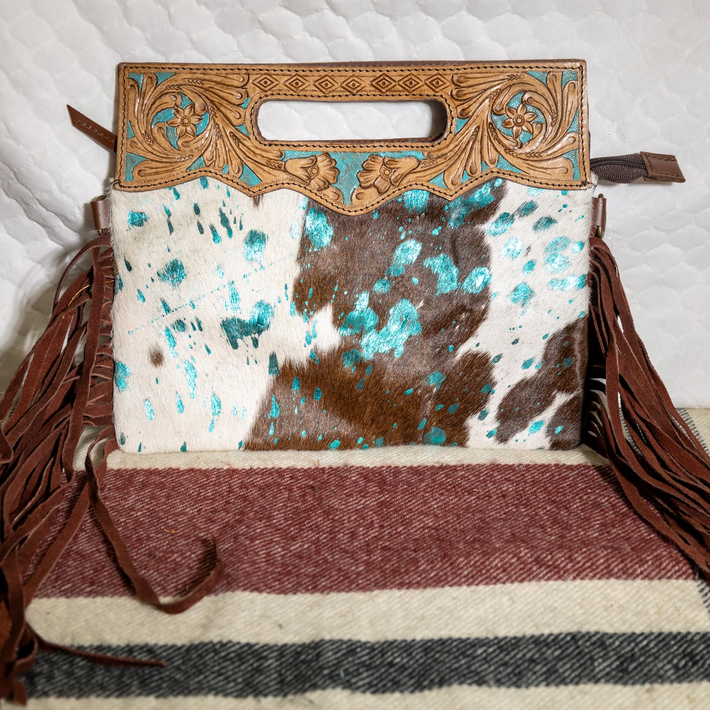 #58 PURSE W/ TOOLED HANDLE/ GLITTER/ FRINGE