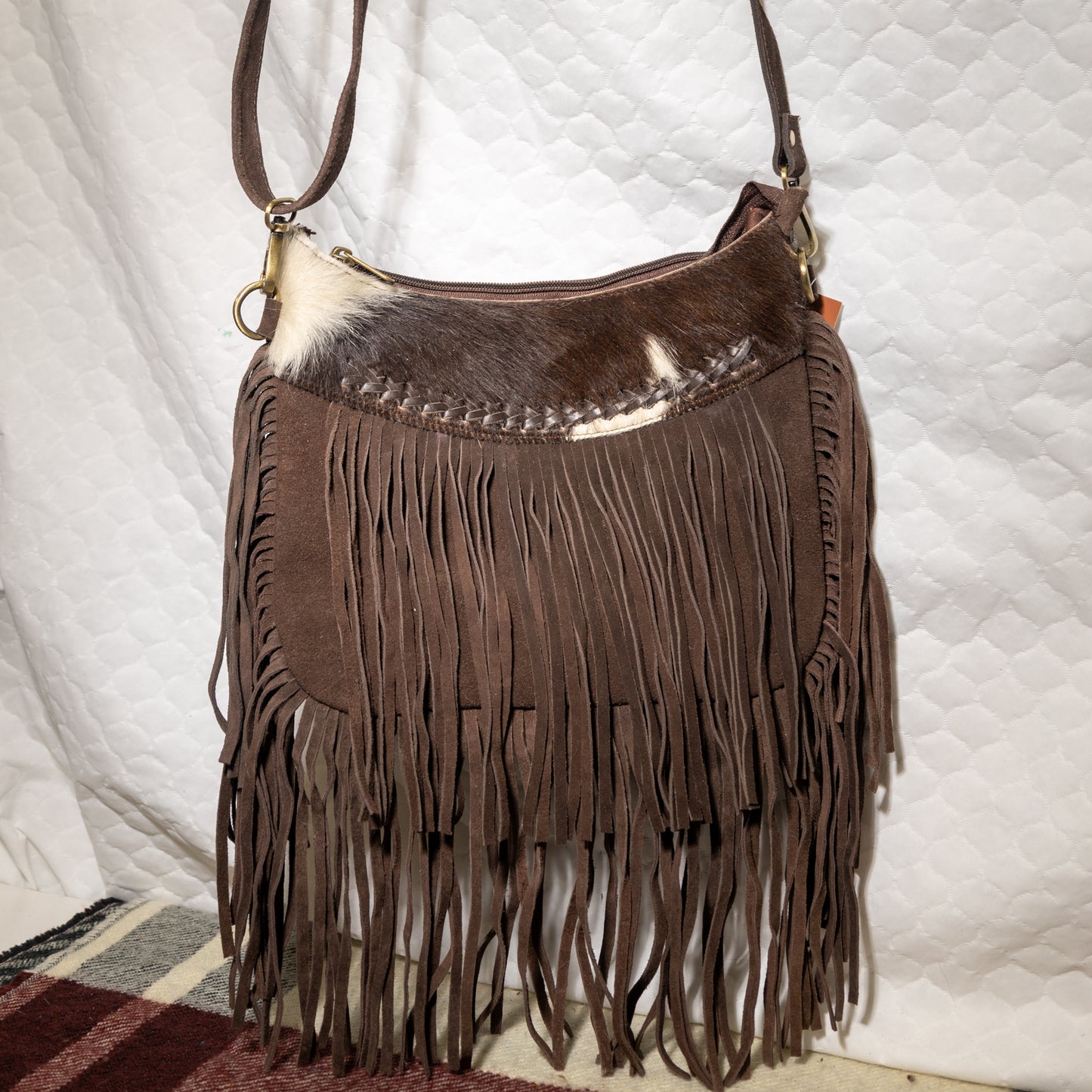 #84 CROSS BODY CURVED TOP/ FRINGE