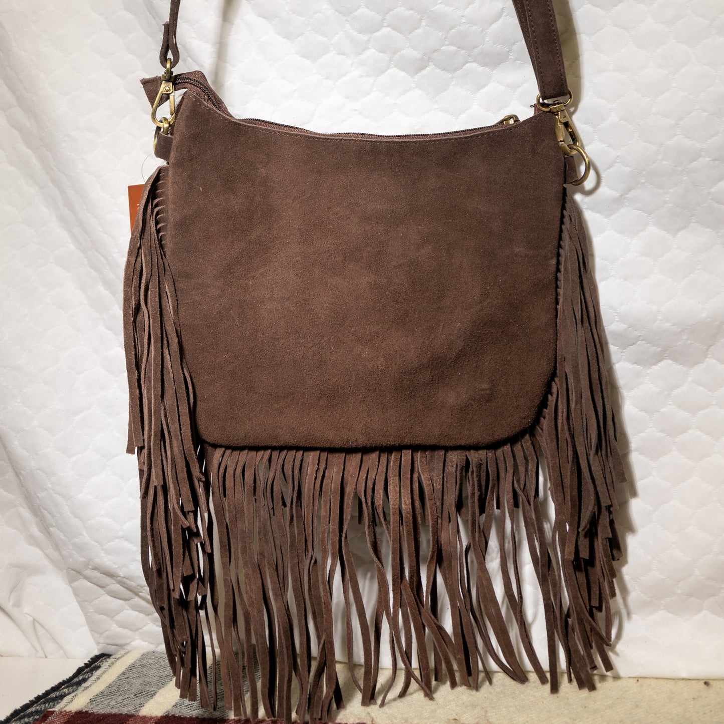 #84 CROSS BODY CURVED TOP/ FRINGE