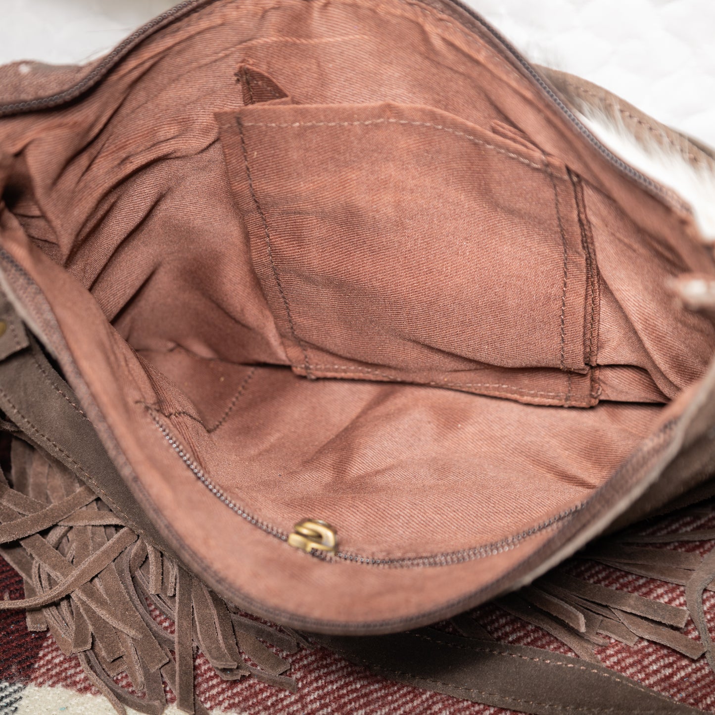 #84 CROSS BODY CURVED TOP/ FRINGE