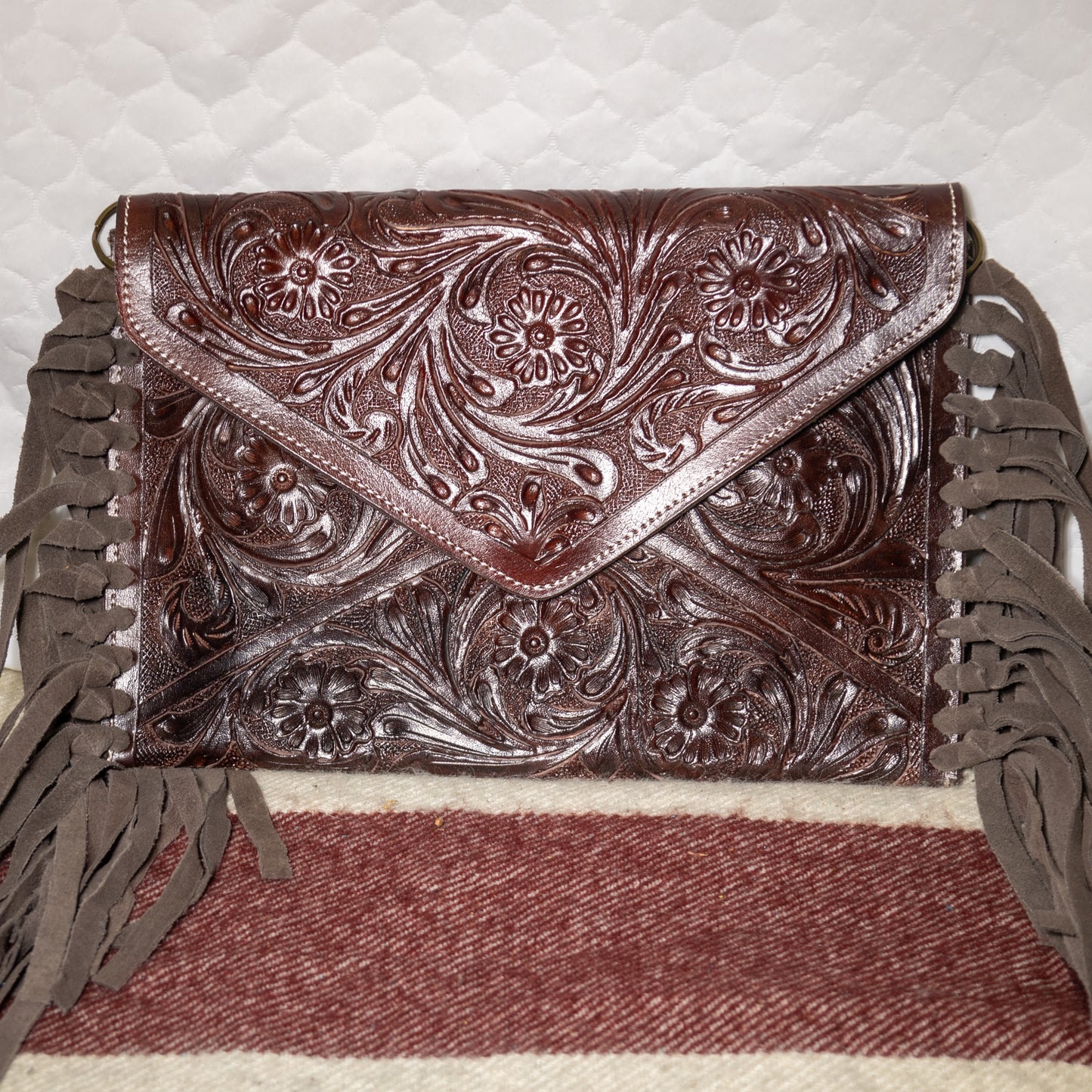 #91 TOOLED LEATHER CROSSBODY WITH FRINGE