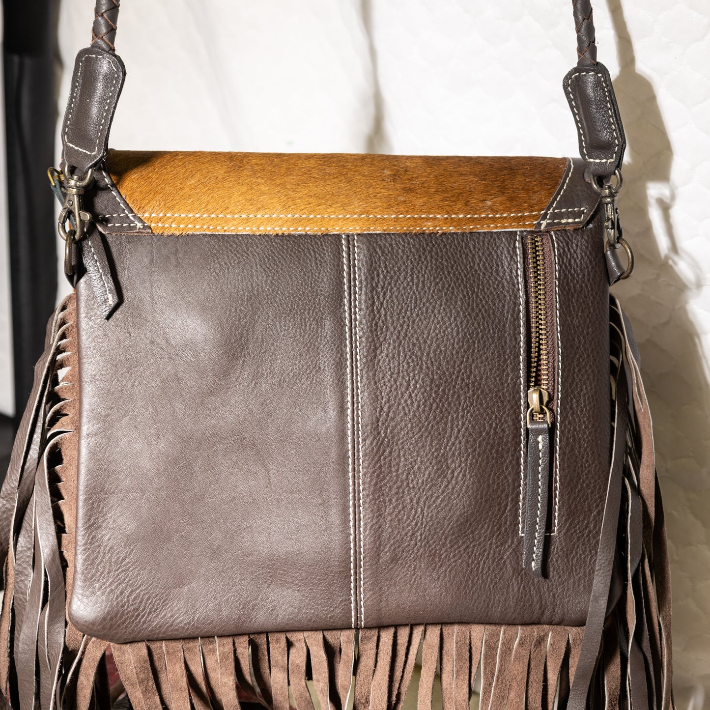 #156 CROSS BODY/ LACED IN FRONT/ FRINGED/ LEATHER BACK