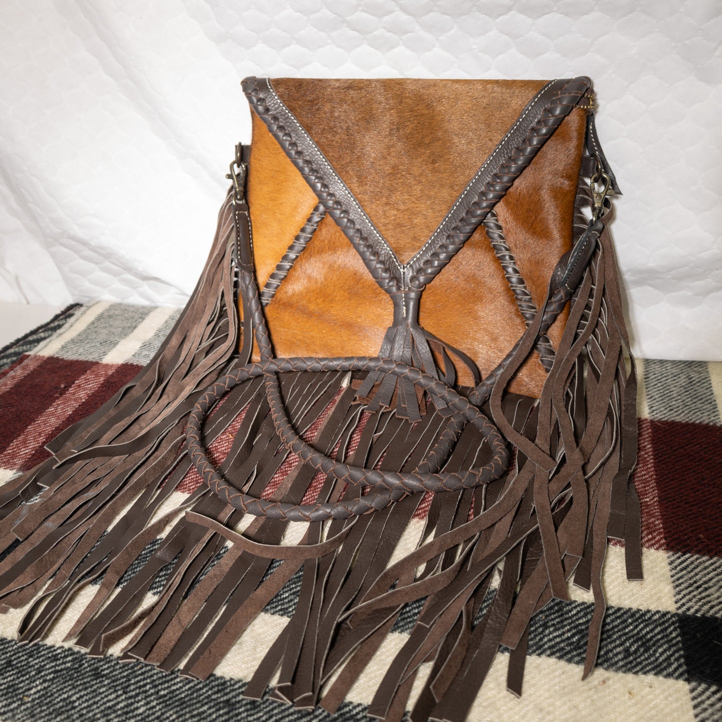 #156 CROSS BODY/ LACED IN FRONT/ FRINGED/ LEATHER BACK