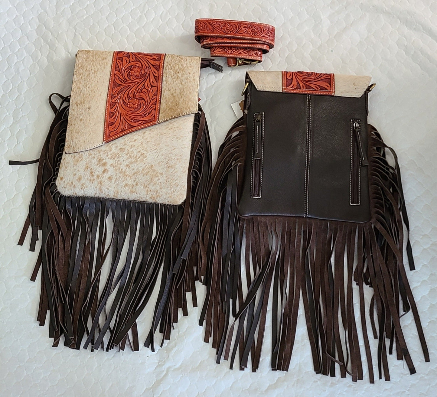 #104 LARGE PURSE FOLDOVER FLAP TOOLED LEATHER ON COWHIDE