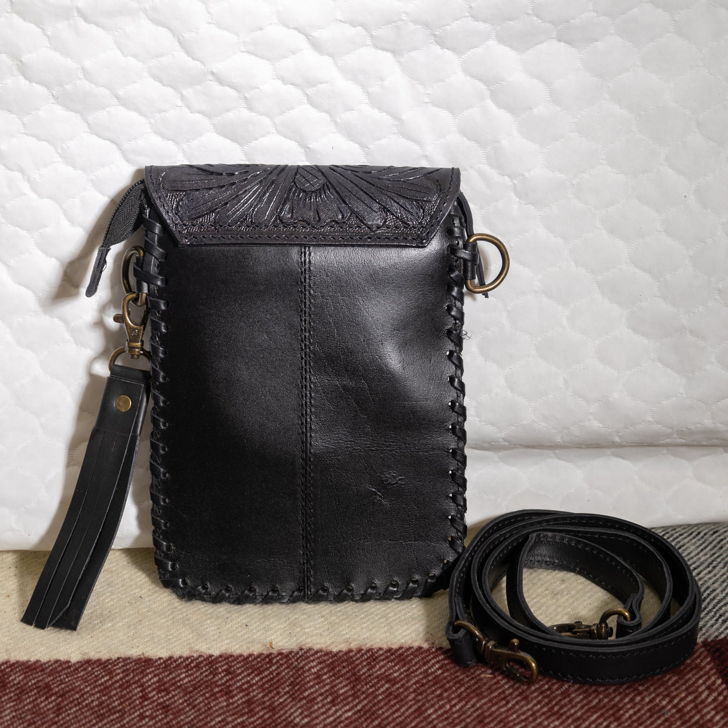 #42 POUCH W/ LEATHER TOOLED TOP