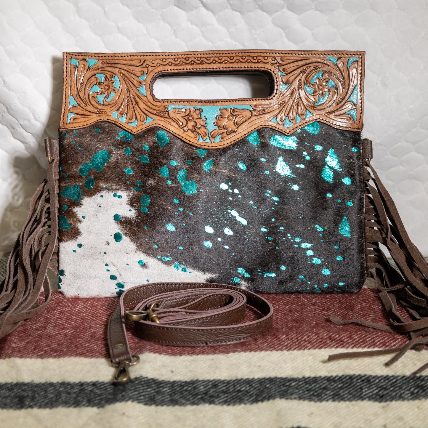 #58 PURSE W/ TOOLED HANDLE/ GLITTER/  FRINGE