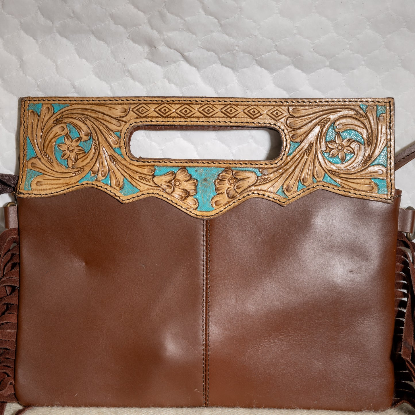 #58 PURSE W/ TOOLED HANDLE/ GLITTER/  FRINGE