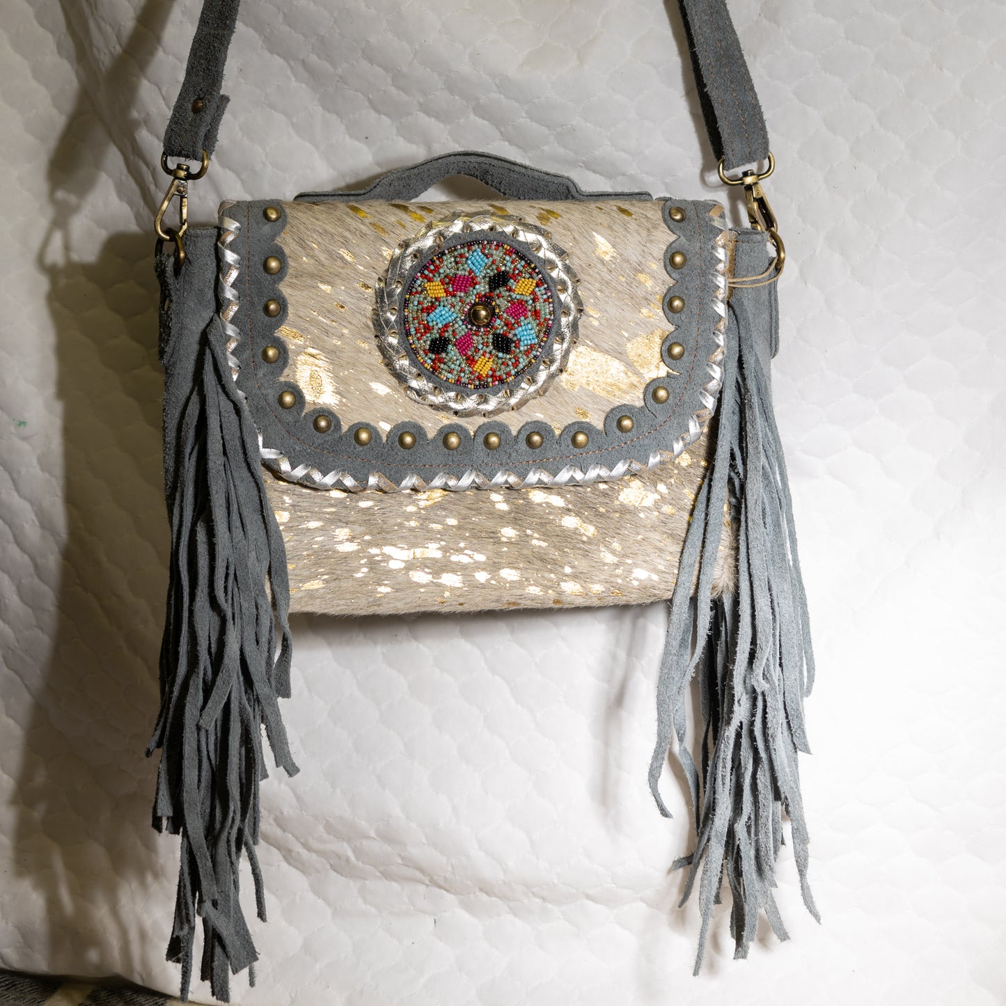 #59 CROSS BODY W/ BEAD WORK / BRASS RIVETS