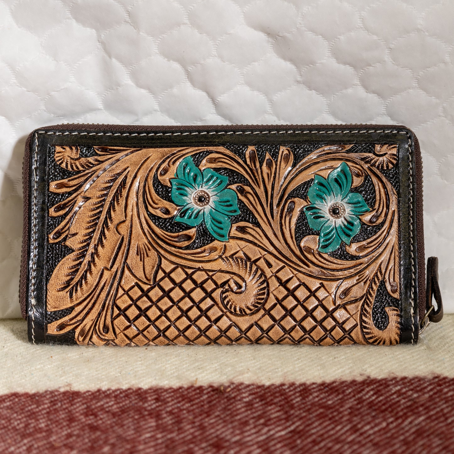 #69 WALLET/ TEAL GREEN FLOWERS