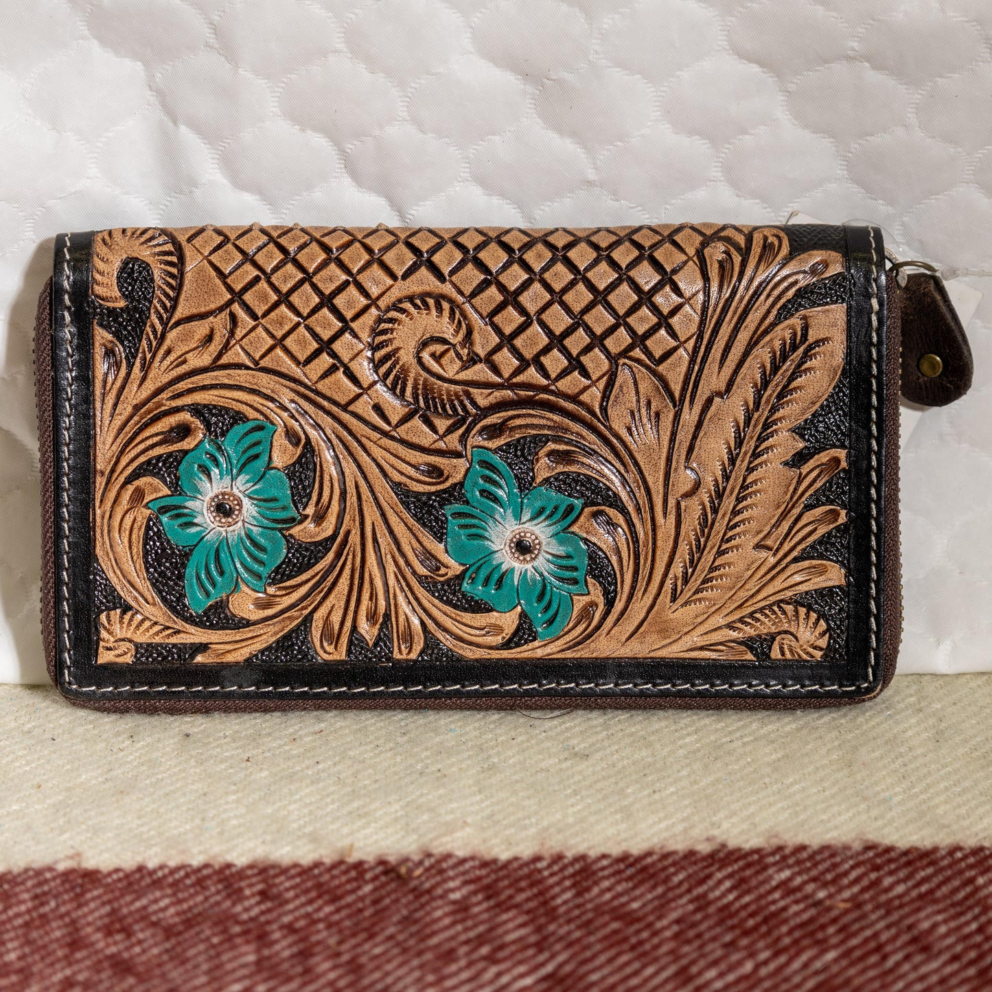 #69 WALLET/ TEAL GREEN FLOWERS