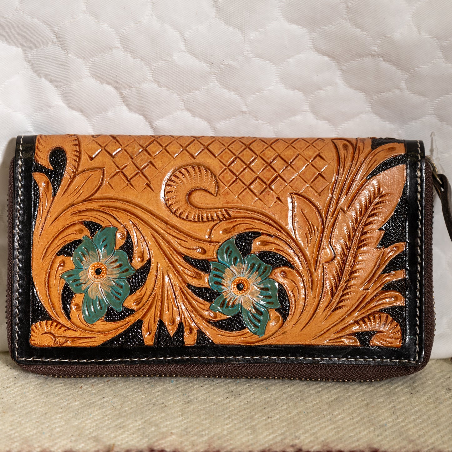 #69 WALLET/ TEAL GREEN FLOWERS