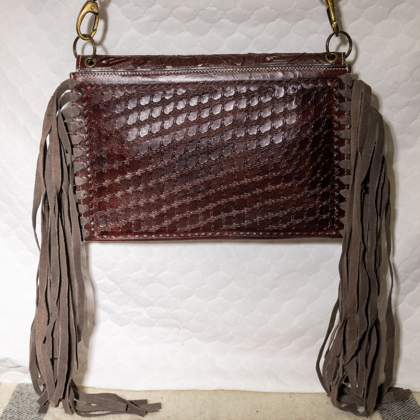 #91 TOOLED LEATHER CROSSBODY WITH FRINGE