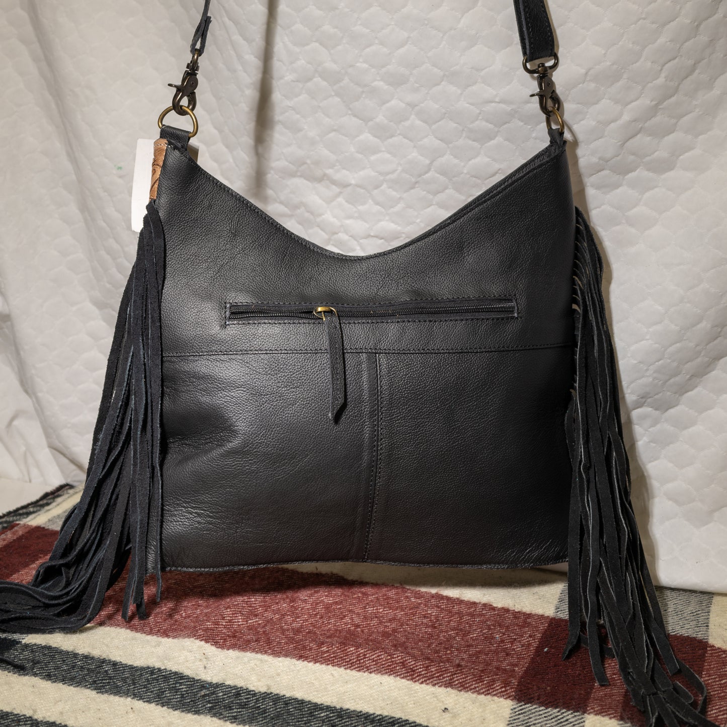 #94 CROSS BODY LEATHER BACK / COWHIDE FRONT WITH TOOLED LEATHER TOP AND BOTTOM