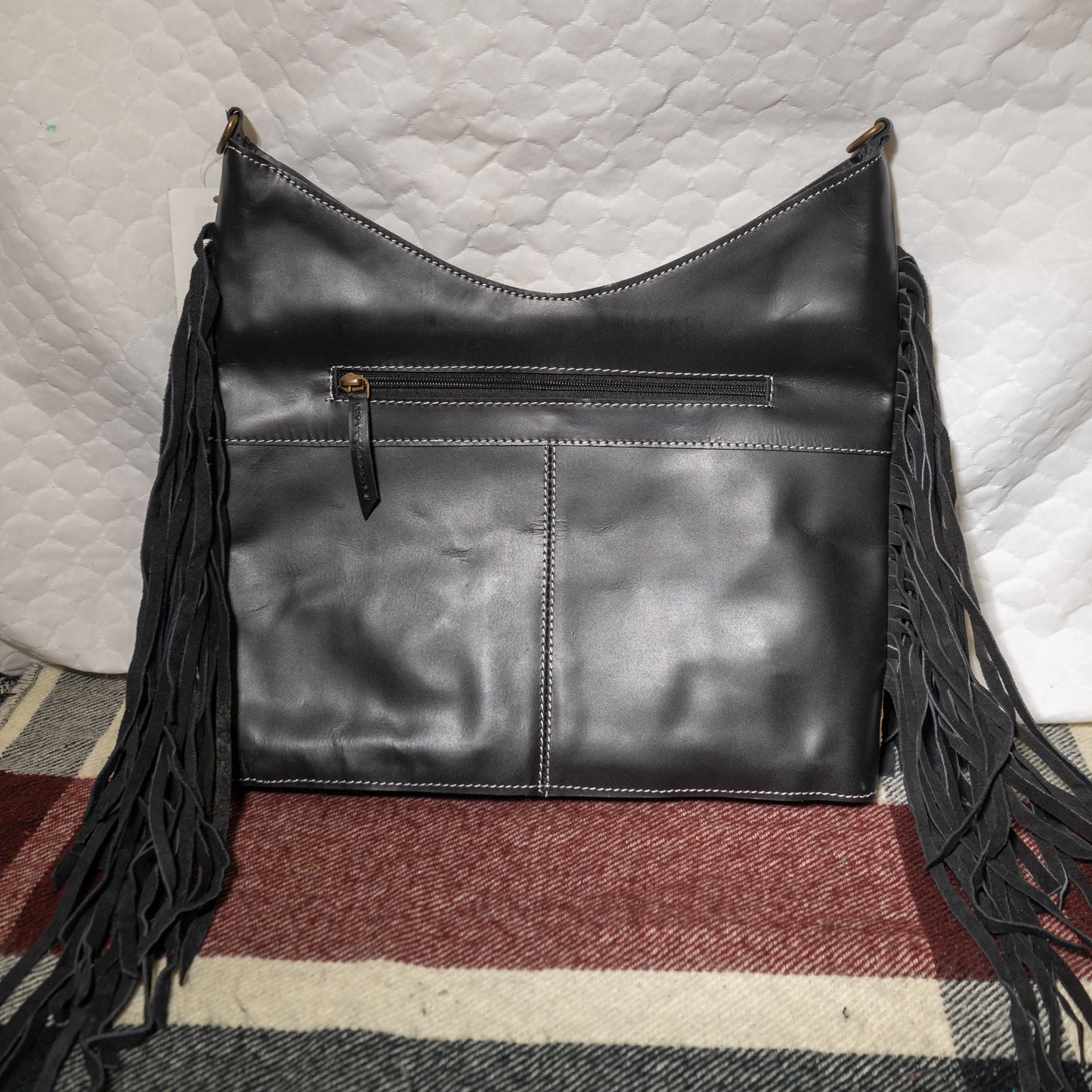 #94 CROSS BODY LEATHER BACK / COWHIDE FRONT WITH TOOLED LEATHER TOP AND BOTTOM