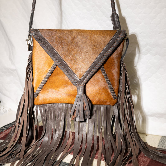 #156 CROSS BODY/ LACED IN FRONT/ FRINGED/ LEATHER BACK