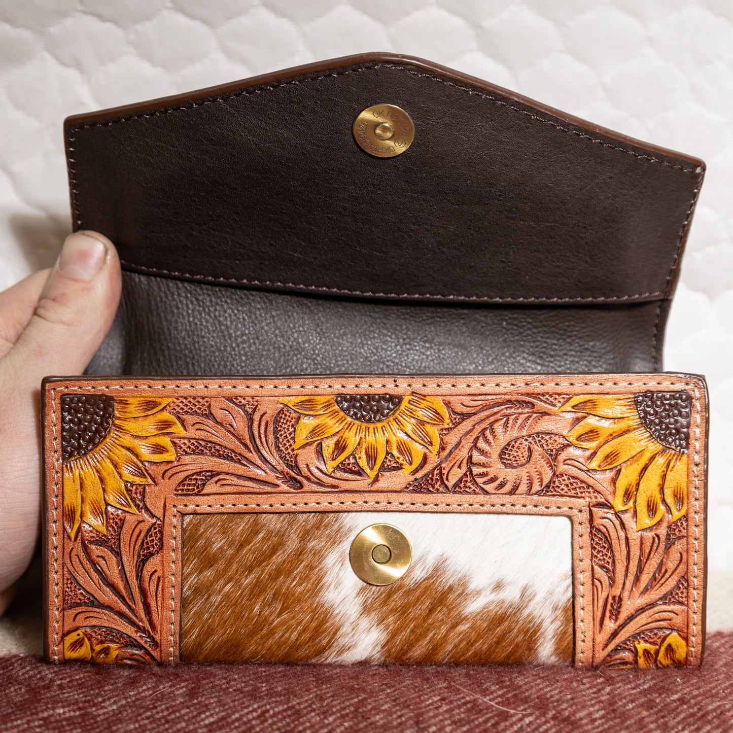 #164 WALLET COWHIDE/ TOOLED LEATHER TRIM