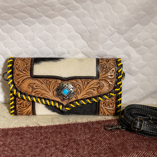 #187 CROSSBODY/WALLET/ COWHIDE/WTOOLED EDGE/ LACED EDGE