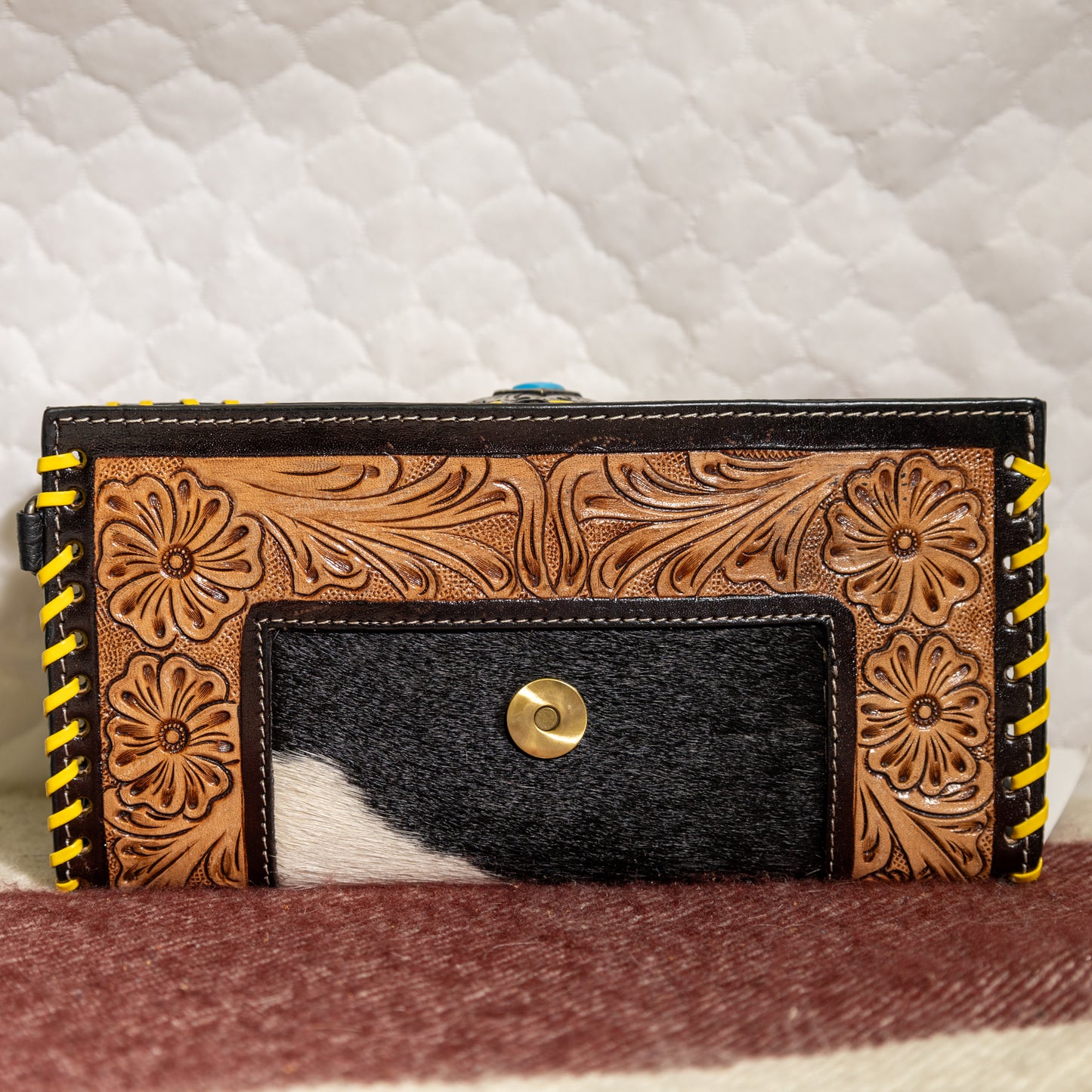 #187 CROSSBODY/WALLET/ COWHIDE/WTOOLED EDGE/ LACED EDGE