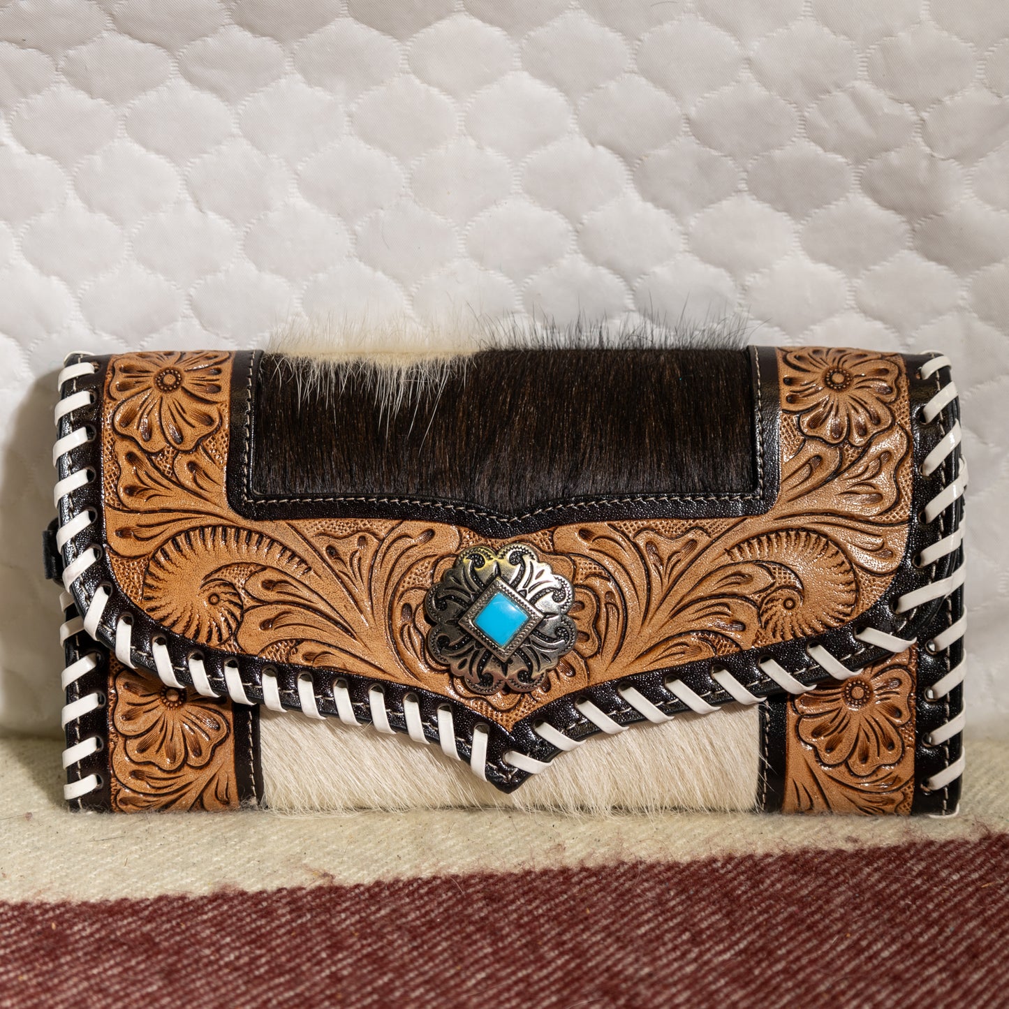 #187 CROSSBODY/WALLET/ COWHIDE/WTOOLED EDGE/ LACED EDGE