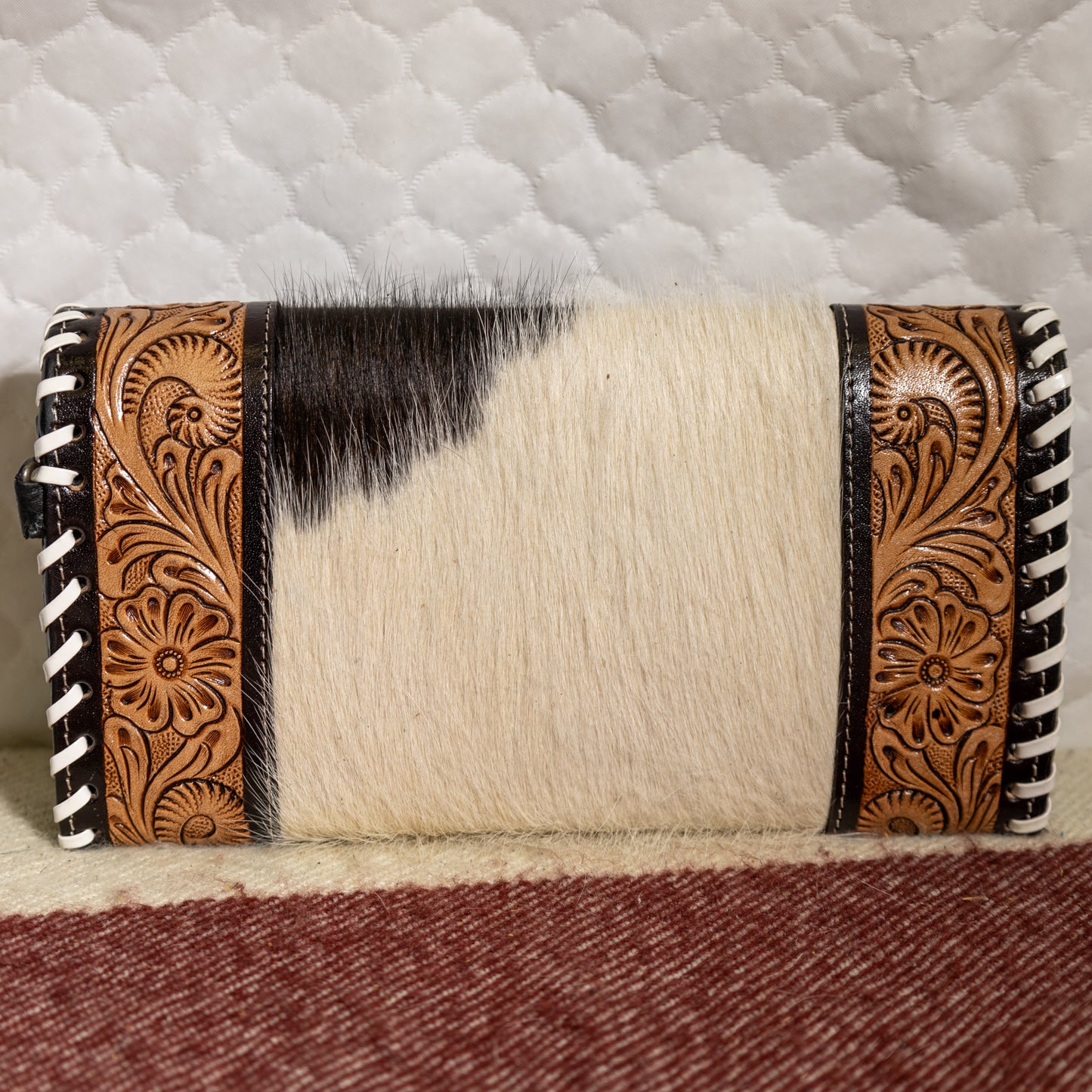 #187 CROSSBODY/WALLET/ COWHIDE/WTOOLED EDGE/ LACED EDGE