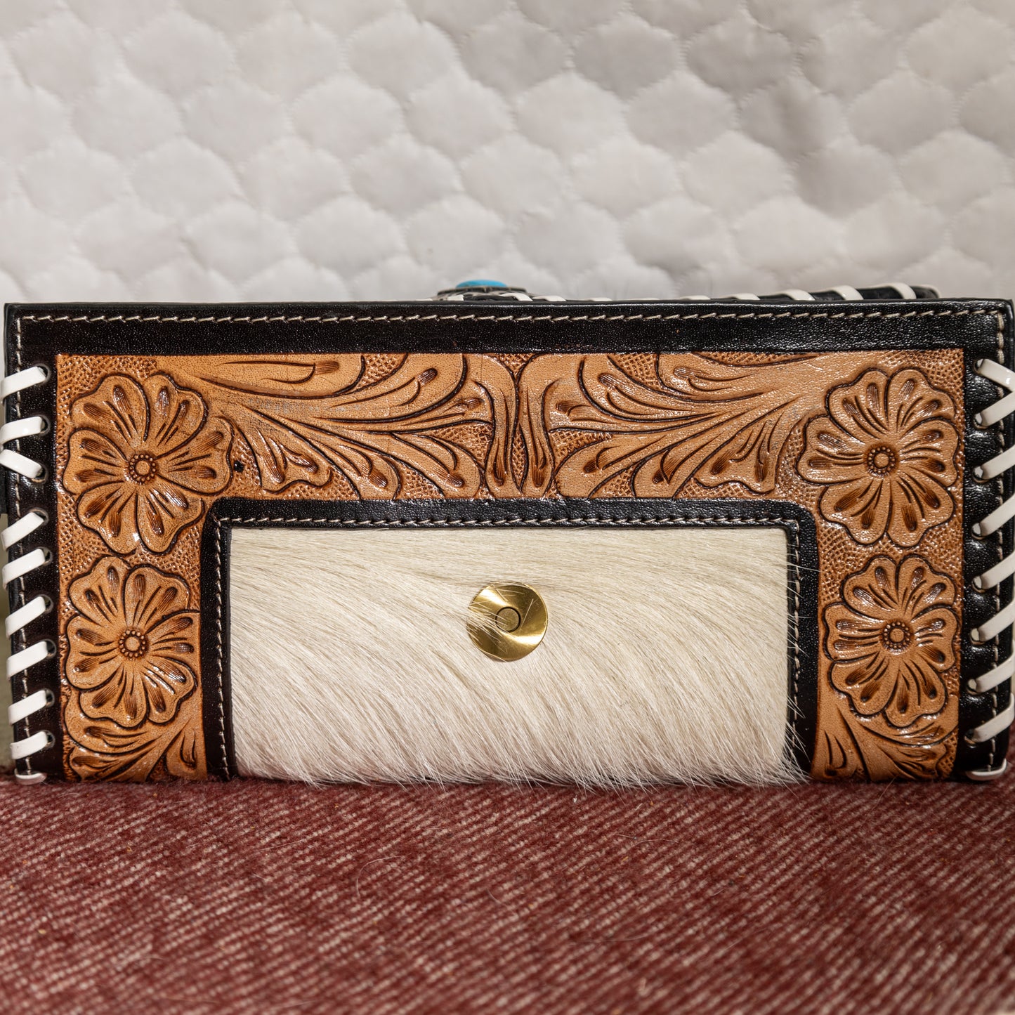 #187 CROSSBODY/WALLET/ COWHIDE/WTOOLED EDGE/ LACED EDGE