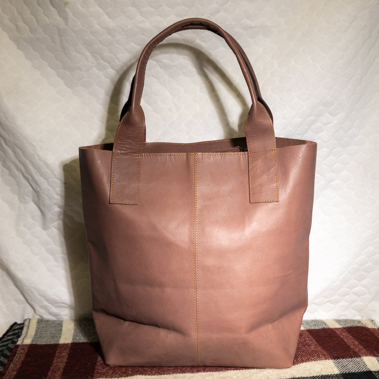 #197 LEATHER TOTE BAG COWHIDE STRIP ON FRONT