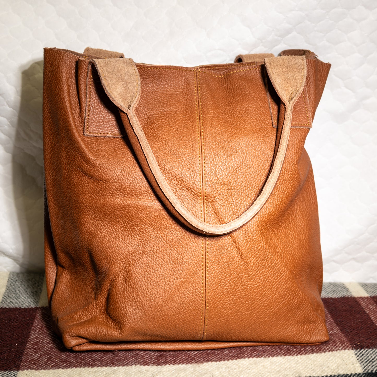 #197 LEATHER TOTE BAG COWHIDE STRIP ON FRONT