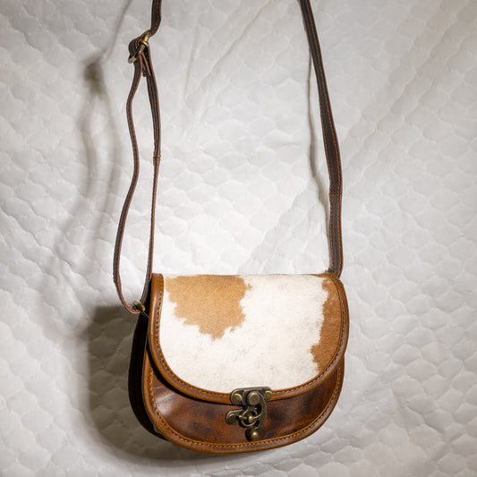 #198 CROSS BODY LEATHER BODY/ COWHIDE FLAP/ LATCH CLOSURE