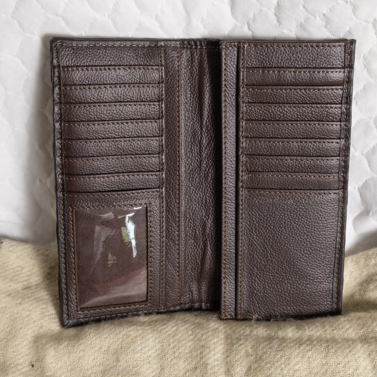 # 232 TOOLED LEATHER WITH FABRIC FRONT AND BACK WALLET